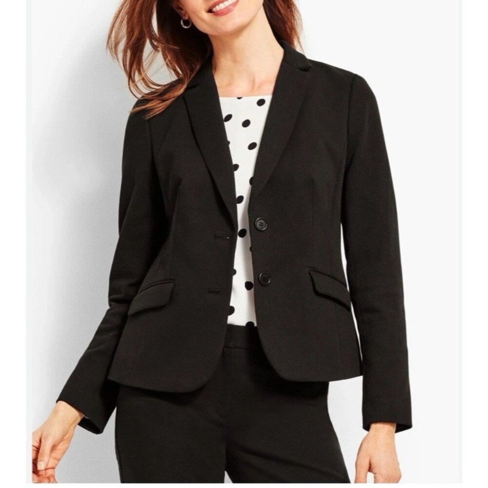 Talbots Suit Jacket Blazer 16P Black Two Button Polyester Classic Pockets